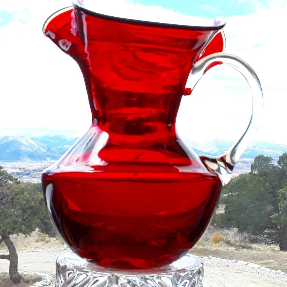 Red Art Glass Small Pitcher or Creamer Hand Blown